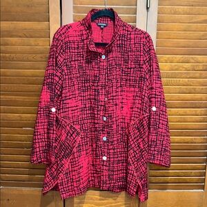 John Mark Red and Black Grid Pattern Jacket Shirt